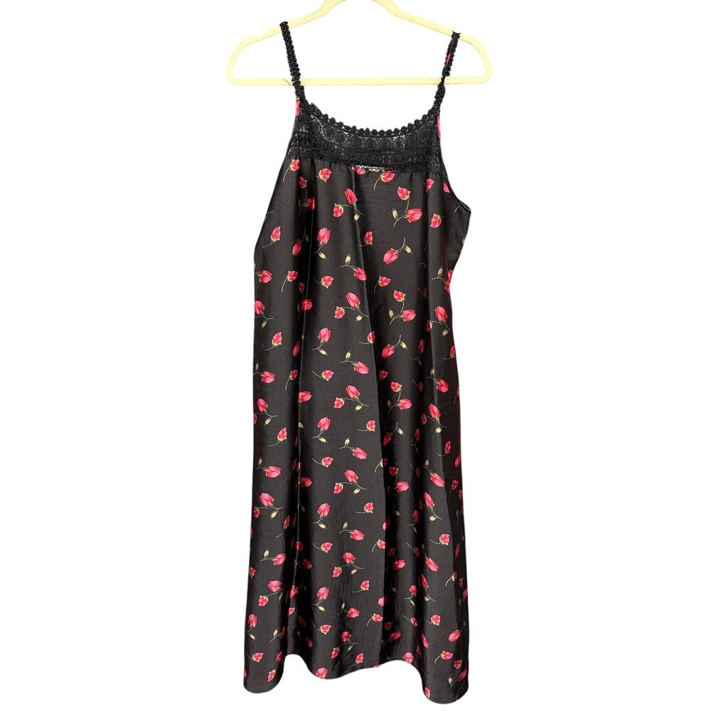 Vintage Intimate Essentials Large Nightgown Black Tulip Pink Sleep Sexy Lingerie